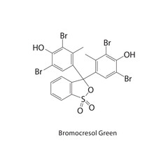 Bromocresol Green skeletal structure. Brominated Dye compound schematic illustration. Simple diagram, chemical formula.