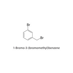1-Bromo-3-(bromomethyl)-benzene skeletal structure. Brominated Aromatic Hydrocarbon compound schematic illustration. Simple diagram, chemical formula.