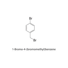 1-Bromo-4-(bromomethyl)-benzene skeletal structure. Brominated Aromatic Hydrocarbon compound schematic illustration. Simple diagram, chemical formula.