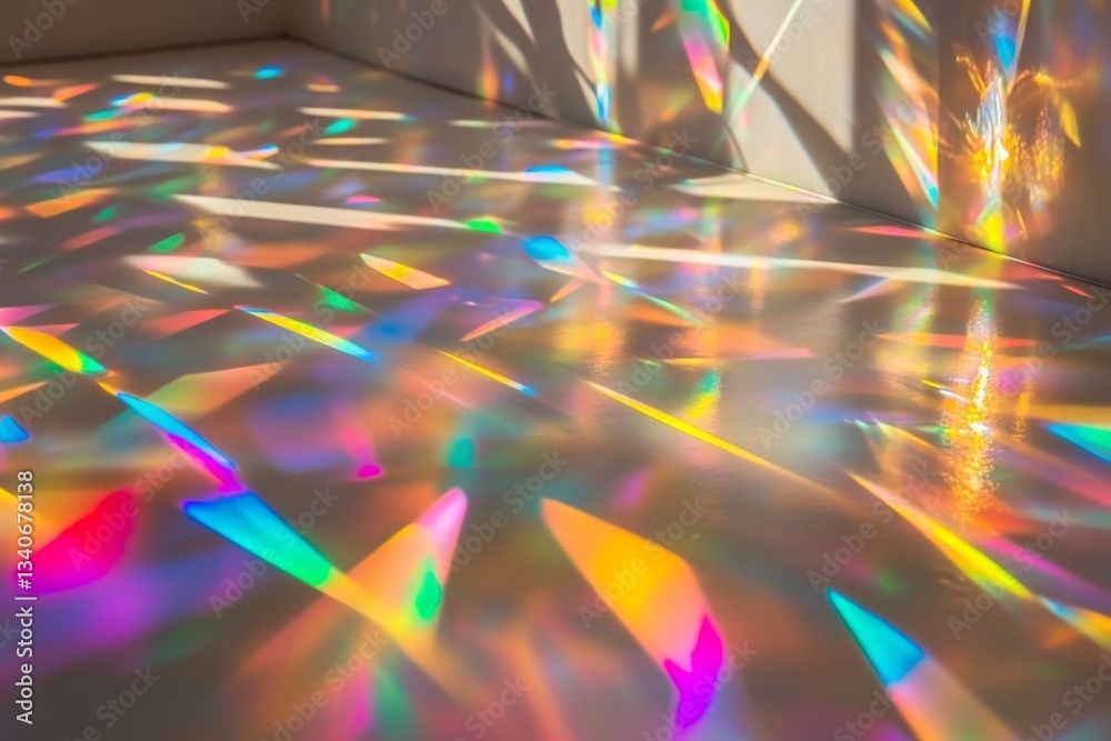 Aufkleber colorful abstract light patterns created by sunlight filtering through a prism on a white floor in t
