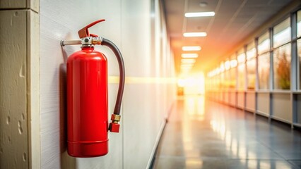 Obraz premium Red Fire Extinguisher Safety Equipment in Building - Fire Prevention
