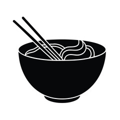 Delicious Asian Noodles in Bowl with Chopsticks, Simple Icon