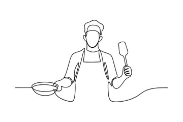 Oneline drawing chef cooking culinary spatula food kitchen