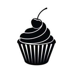 Delicious Black and White Cherry Cupcake Dessert Icon Graphic