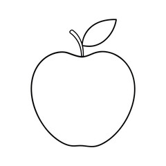 Simple Line Drawing of a Red Apple with Leaf