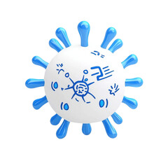 Obraz premium stylized virus illustration with blue spikes and doodle like designs, representing playful take
