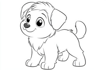 Fototapeta premium Cute cartoon puppy standing playfully in a cheerful pose with a friendly expression and fluffy fur