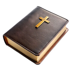 Brown Leather Bible with Gold Cross isolated on transparent background