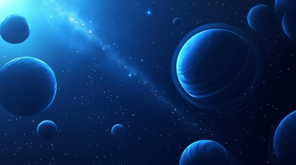 Dark Blue Cosmic Scene with Glowing Planets