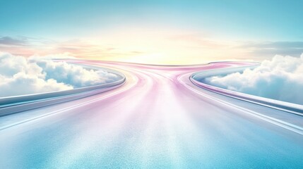 Naklejka premium Twisting scenic drive floating road travel guide serene nature panoramic views