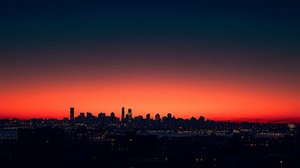 A vibrant sunset silhouette of a city skyline against a colorful sky.
