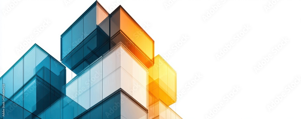 Poster A colorful arrangement of translucent cubes creates a modern, abstract design that conveys depth and perspective.