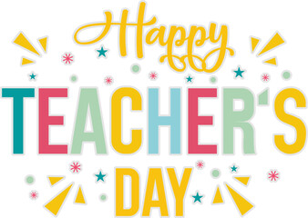 Happy Teacher Day Text With Decoration Sticker