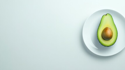 A Halved Avocado on a White Plate