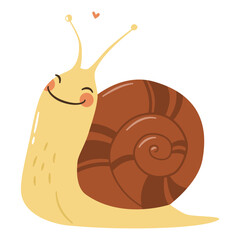 Flat vector illustration in a simple children's style. Cute happy snail on white background . Vector illustration © Alena