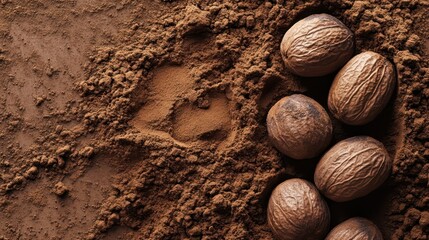 Ground nutmeg powder, top view --ar 16:9