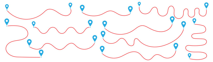 route icon. map pointer. location, pin, gps, roadmaps. Route location icon on white background. Start and end jurney signs symbols. Path travel dotted line trip dashed trace destination track plan 