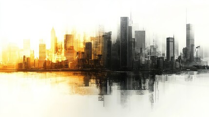Fototapeta premium Stunning artistic rendering of a divided cityscape reflection