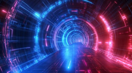 Obraz premium Abstract Glowing Tunnel with Pink and Blue Neon Lights