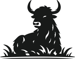 Obraz premium Yak sitting peacefully in a grassy field animal vector silhouette