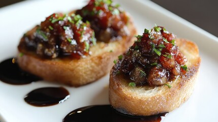 Exquisite plating of foie gras on toasted brioche, accompanied by fig compote and a balsamic glaze, highlighting culinary finesse