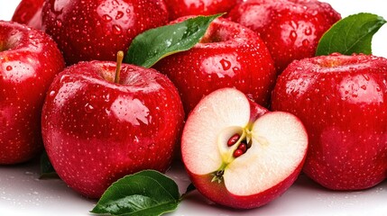 Juicy Red Apples: A Close-Up of Fresh, Ripe Apples with Water Droplets
