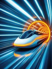 Fototapeta premium Futuristic flying car in motion with neon lights for innovative transportation concept design