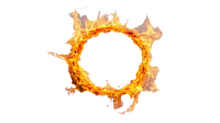 Burning ring of fire on transparent background creating a circle shape