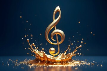 Golden Treble Clef in Space with Musical Notes and Light Effects