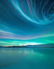 Obraz premium Frozen lake reflecting stunning aurora borealis in winter night sky