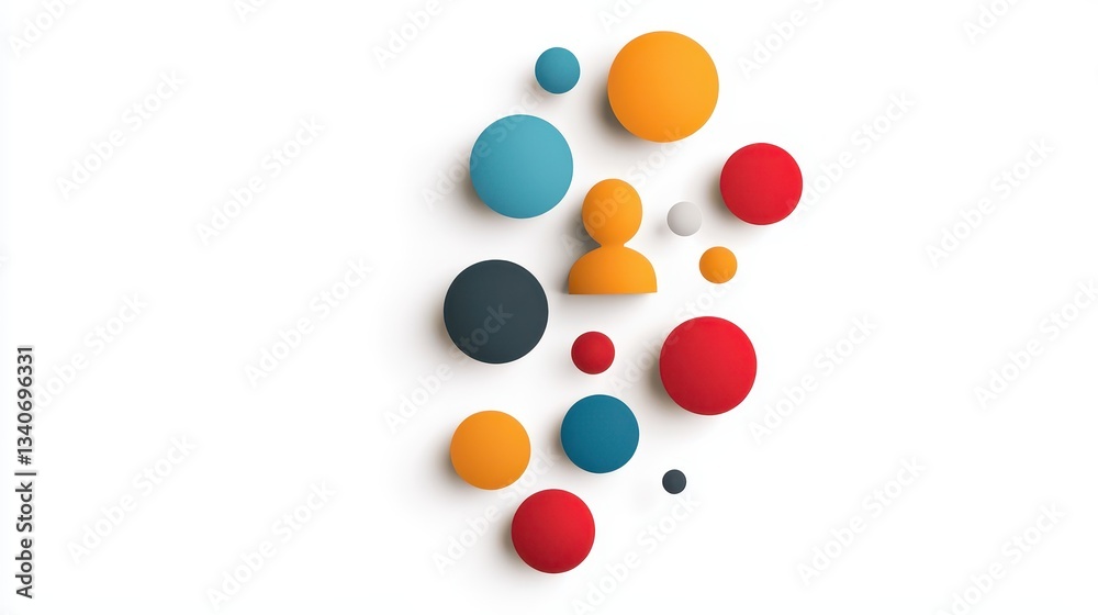 Poster A colorful arrangement of circular shapes, featuring a prominent figure, creating a visually engaging composition.