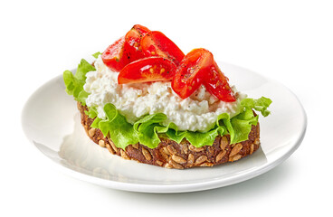 bread slice with cottage cheese and tomato