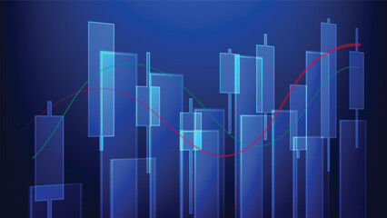 business finance and economy growth. graphic candlesticks and bar chart on blue background