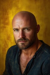 Obraz premium Portrait of a person with a shaved head and a long beard, suitable for use in editorial or commercial contexts