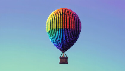 Naklejka premium 8-bit pixel balloon with holographic effect, displaying shifting colors, retro digital balloon, vibrant color-changing 8-bit balloon, hologram-style pixel balloon, 8-bit balloon with dynamic colors, 