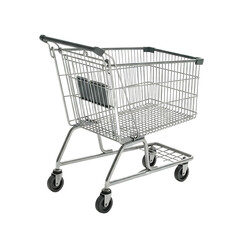 Shopping cart in supermarket shot from different angles, perfect for advertising, retail theme or marketing campaign. High quality realistic image with detailed texture, isolated on white.