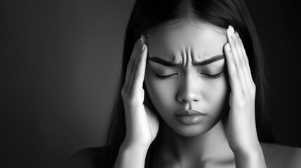 A woman sits with her hands on her head, expressing frustration or stress
