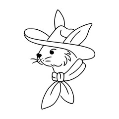 hand-drawn cowboy rabbit outline