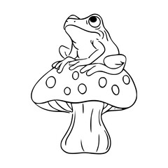 cute frog on a spotted mushroom outline