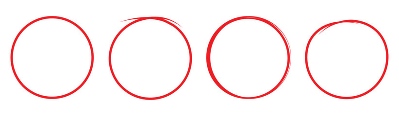 Grunge round shapes. Grunge banner collection. Set of Red brush circle. Ink circle icon. Red simple round frame. Freehand picture. Abstract texture. Vector Red circular scribble doodle round circles.