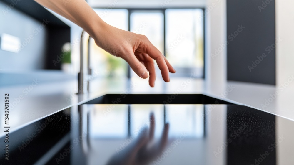 Aufkleber future of living sleek smart home technology with gesture-controlled minimalist kitchen design - int