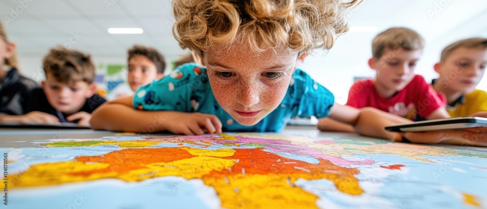 Aufkleber Immersive Learning Revolution Gen Z Students Exploring Interactive Geospatial Technologies in Modern Classroom - Augmented Reality Education Experience