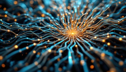 Dynamic flow of data visualization in a cybernetic space abstract art digital environment close-up perspective conceptual interpretation