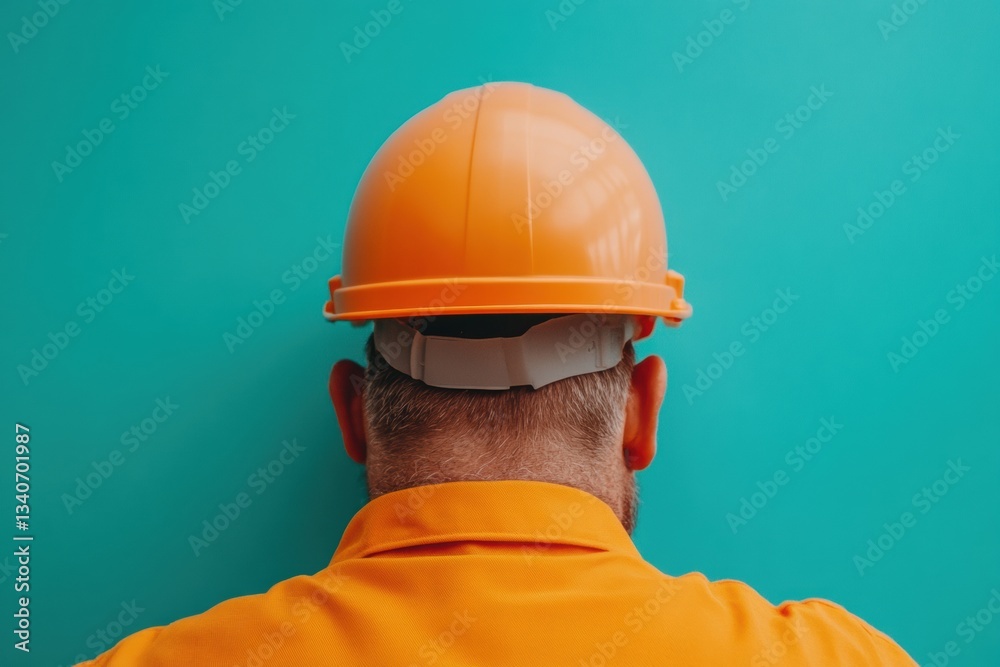 Poster modern industrial safety visualization bold color-block workplace training concept for tech-driven s