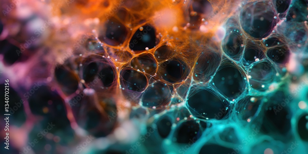 Aufkleber Quantum Nexus Immersive Molecular Visualisation of Interconnected Cellular Networks - Cutting-Edge Scientific Visualization for AI-Driven Biotech Innovation