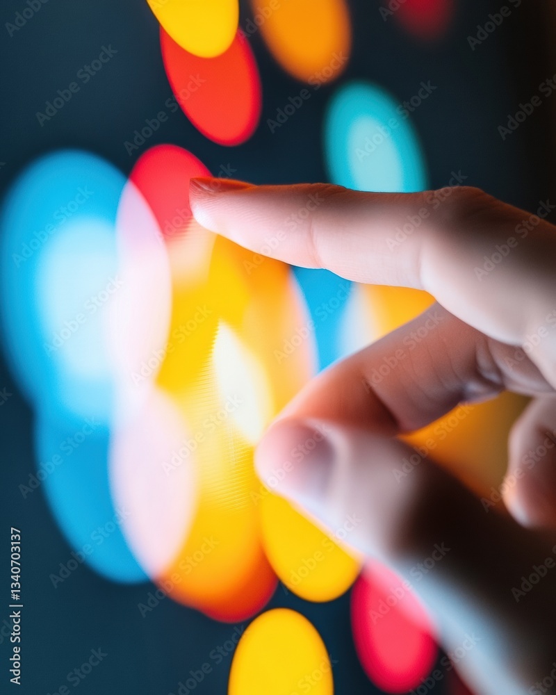Leinwandbilder Interactive Digital Fusion Minimalist Hand Navigating Vibrant Blurred Data Orbs - Next-Gen UX Design Exploring Immersive Visual Innovation and Sensory Technology Interfaces