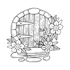 enchanted door with flowers illustration