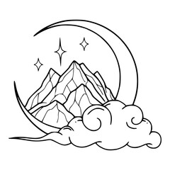 celestial landscape with moon and mountains vector