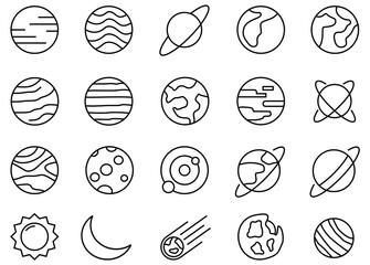 Planet and Space icons set editable stroke 