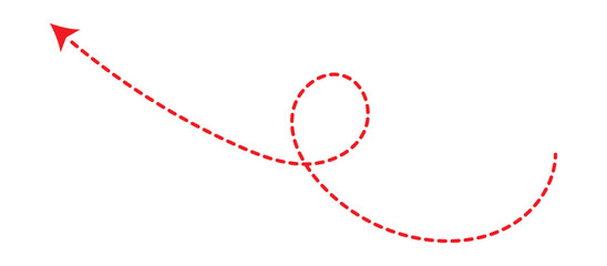 long dotted arrow icon vector illustration. long Red dashed arrows on white background. Dashed lines. Direction, way or pointer. Red hand drawn wavy curve dotted arrow icon vector. 